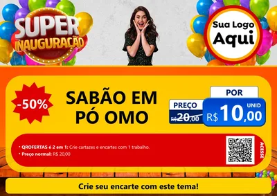 Modelo de Cartaz para Cartaz A4 Horizontal com o tema Super Inauguração para Produtos de Limpeza
