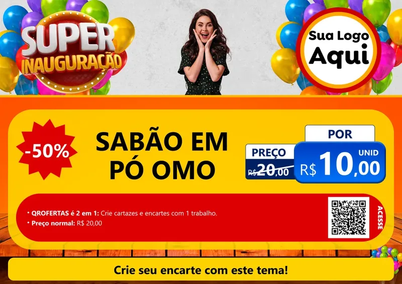 Modelo de Cartaz para Cartaz A4 Horizontal com o tema Super Inauguração para Produtos de Limpeza