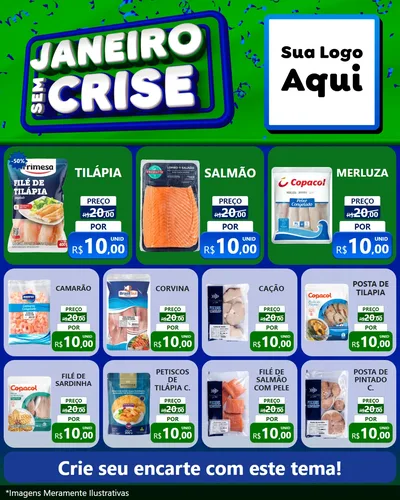Modelo de Rede Social para Feed Instagram com o tema Janeiro Sem Crise para Peixaria