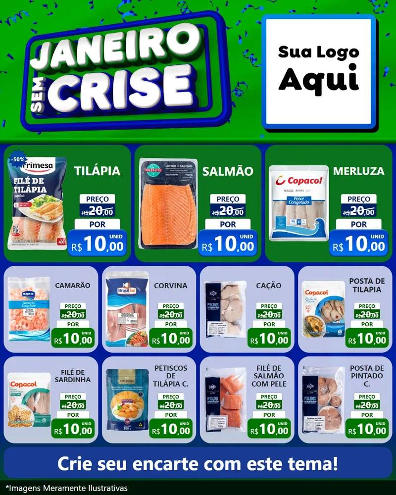 Modelo de Rede Social para Feed Instagram com o tema Janeiro Sem Crise para Peixaria