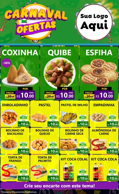 Modelo de Encarte para Encarte Grande com o tema Carnaval de Ofertas para Salgadaria