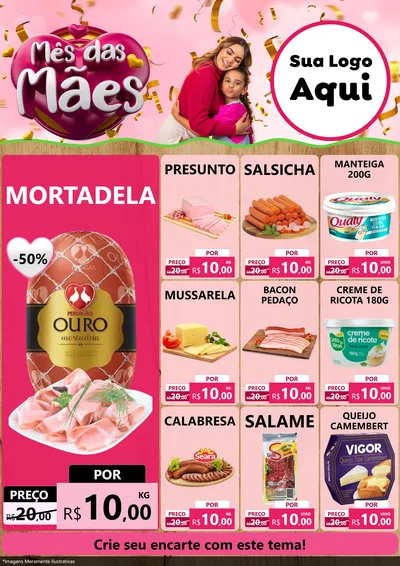 Modelo de Encarte para Encarte A4 Vertical com o tema Mês das Mães para Frios e Laticínios