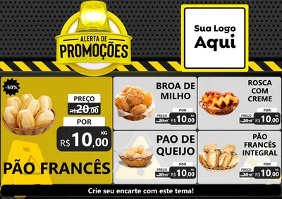 Modelo de Encarte para Encarte A4 Horizontal com o tema Alerta de Promoções para Padaria