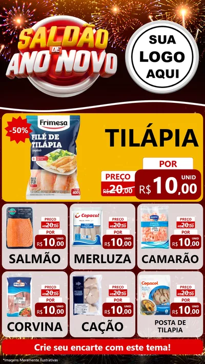 Modelo de Rede Social para Stories com o tema Saldão de Ano Novo para Peixaria
