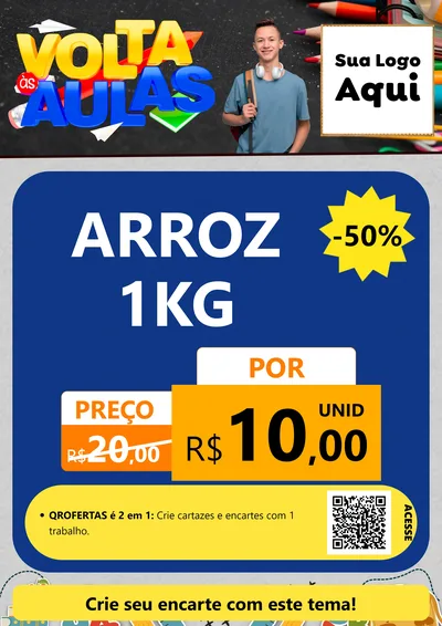 Modelo de Cartaz para Cartaz A4 Vertical com o tema Volta Às Aulas para Supermercado