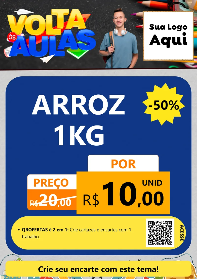Modelo de Cartaz para Cartaz A4 Vertical com o tema Volta Às Aulas para Supermercado
