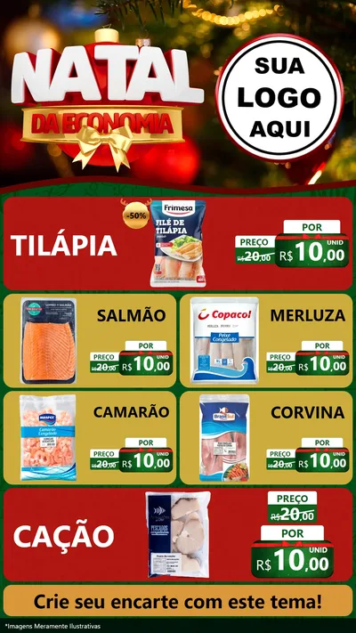 Modelo de TV para TV Vertical com o tema Natal da Economia para Peixaria