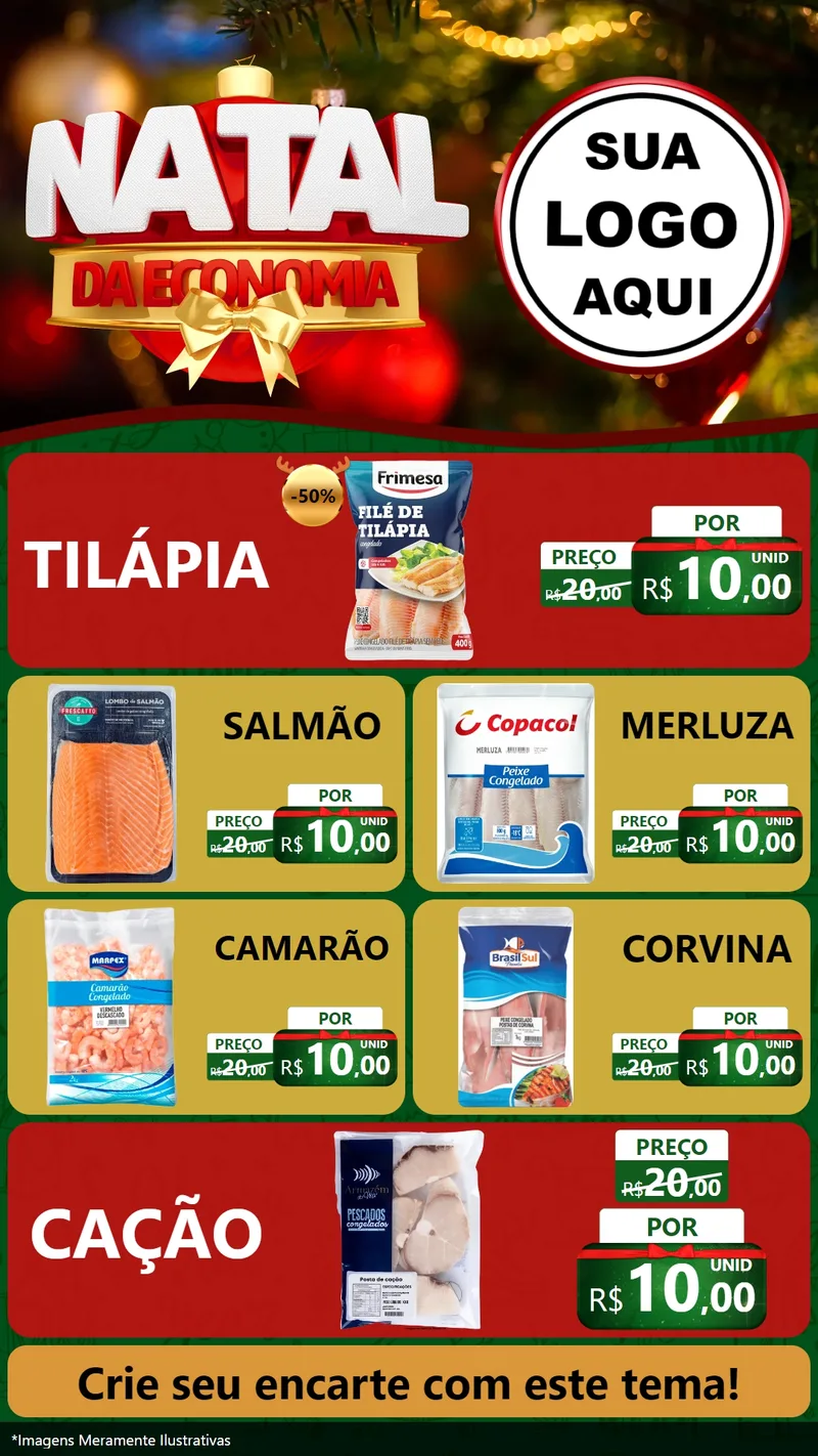 Modelo de TV para TV Vertical com o tema Natal da Economia para Peixaria