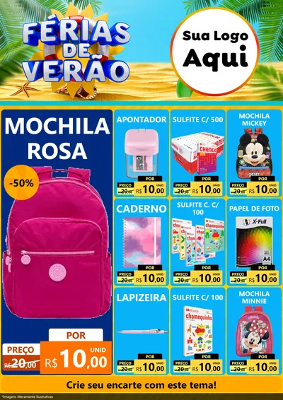 Modelo de Encarte para Encarte A4 Vertical com o tema Férias de Verão para Papelaria
