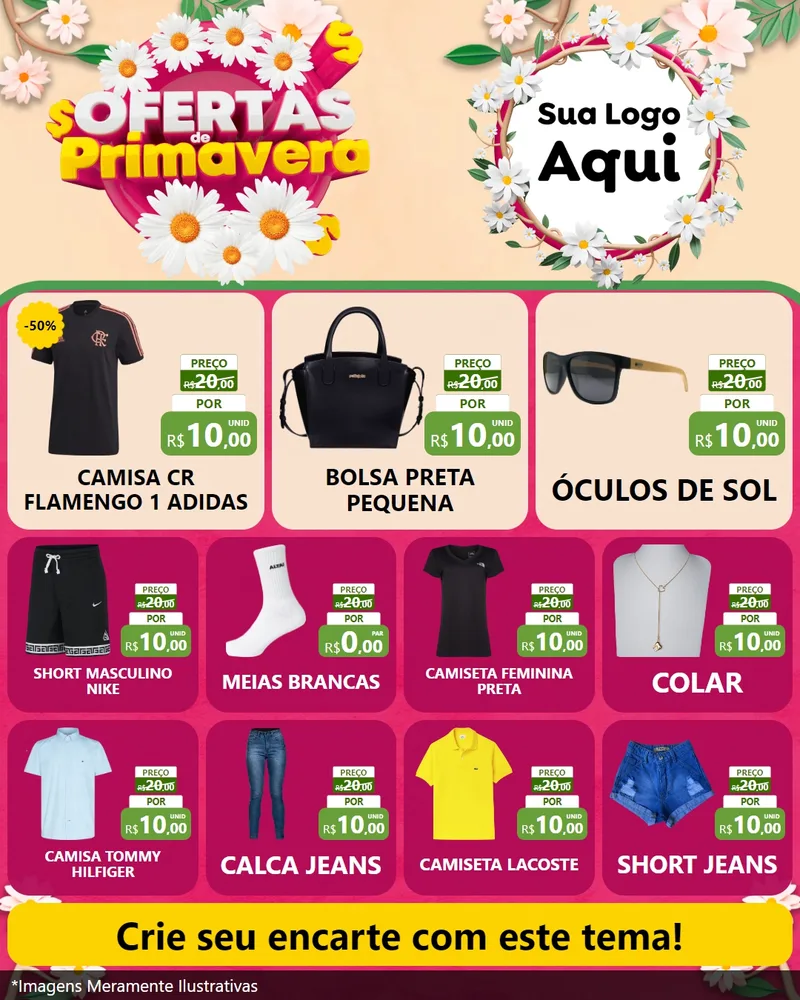 Modelo de Rede Social para Feed Instagram com o tema Ofertas de Primavera para Roupas e acessórios