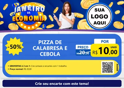 Modelo de Cartaz para Cartaz A4 Horizontal com o tema Janeiro da Economia para Pizzaria