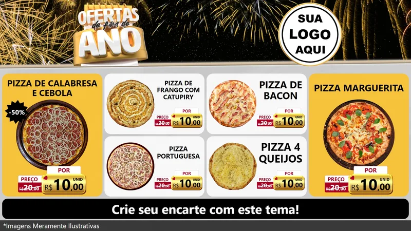 Modelo de TV para TV Horizontal com o tema Ofertas de Fim de Ano para Pizzaria