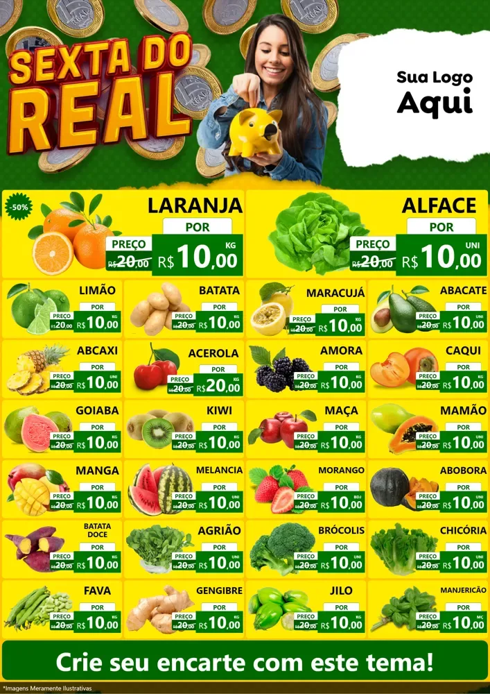Modelo de Encarte para Encarte A4 Vertical com o tema Sexta do Real para Hortifrúti