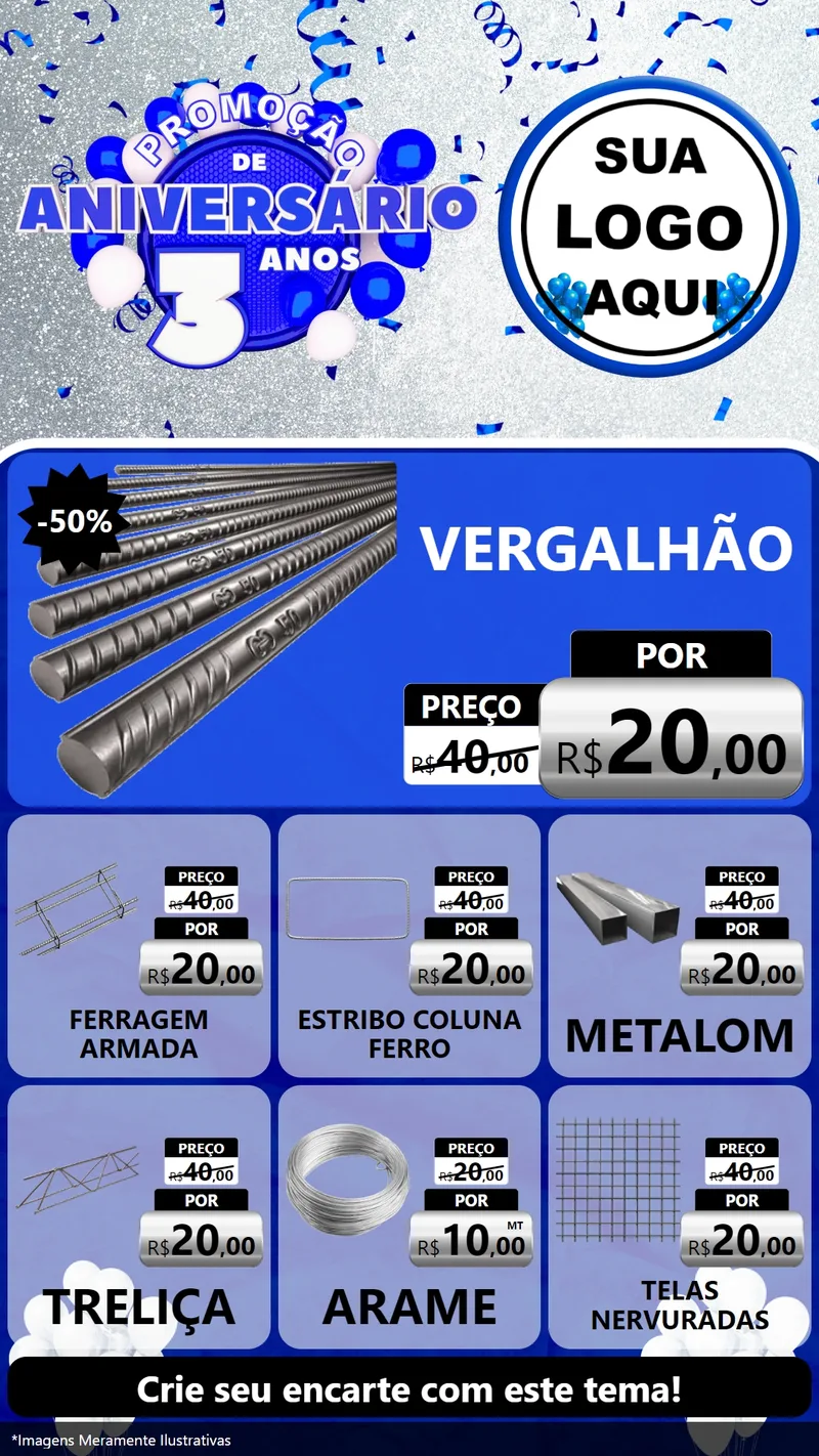 Modelo de Rede Social para Stories com o tema Promoção de Aniversário - 3 Anos para Ferragens