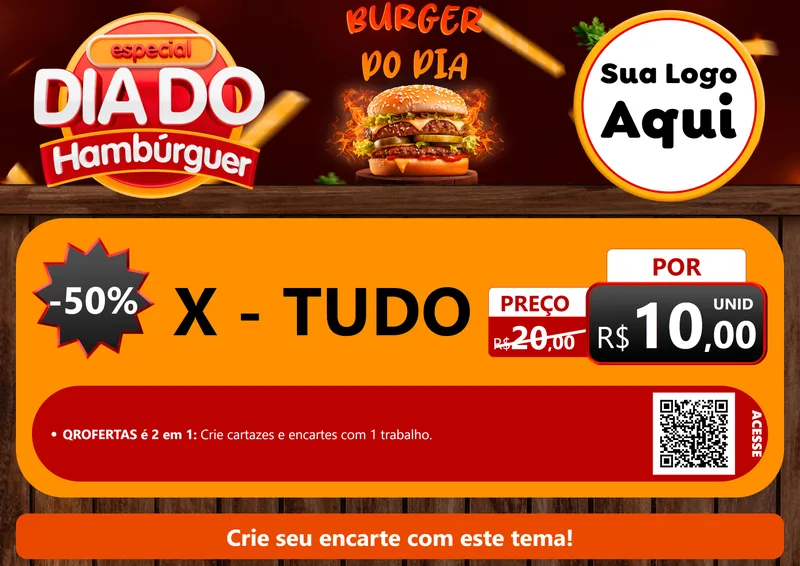 Modelo de Cartaz para Cartaz A4 Horizontal com o tema Especial Dia do Hambúrguer para Hamburgueria