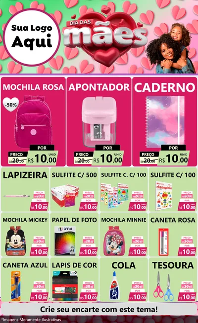 Modelo de Encarte para Encarte Grande com o tema Dia das Mães para Papelaria