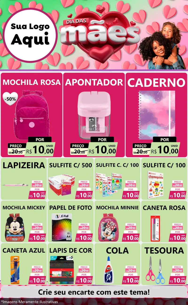 Modelo de Encarte para Encarte Grande com o tema Dia das Mães para Papelaria