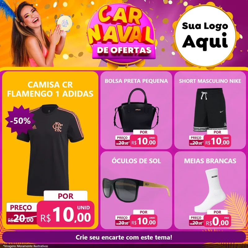 Modelo de Rede Social para Feed Facebook com o tema Carnaval de Ofertas para Roupas e acessórios