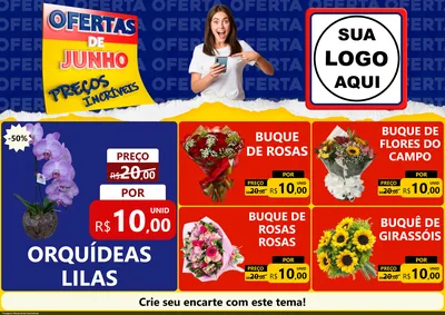 Modelo de Encarte para Encarte A4 Horizontal com o tema Ofertas de Junho - Preços Incríveis para Floricultura e jardim