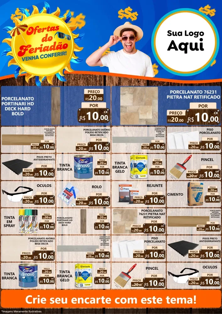 Modelo de Encarte para Encarte A4 Vertical com o tema Ofertas do Feriadão para Pisos e revestimentos