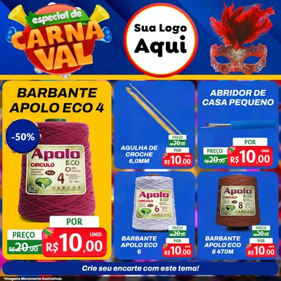 Modelo de Rede Social para Feed Facebook com o tema Especial de Carnaval para Armarinho e Aviamentos