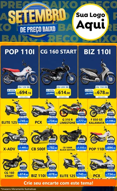 Modelo de Encarte para Encarte Grande com o tema Setembro De Preço Baixo para Concessionaria de Motos