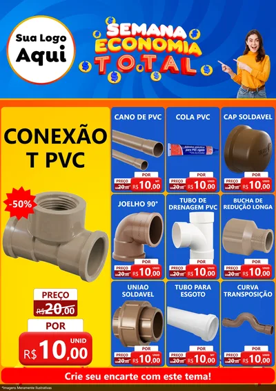 Modelo de Encarte para Encarte A4 Vertical com o tema Semana Economia Total para Tubos e conexões