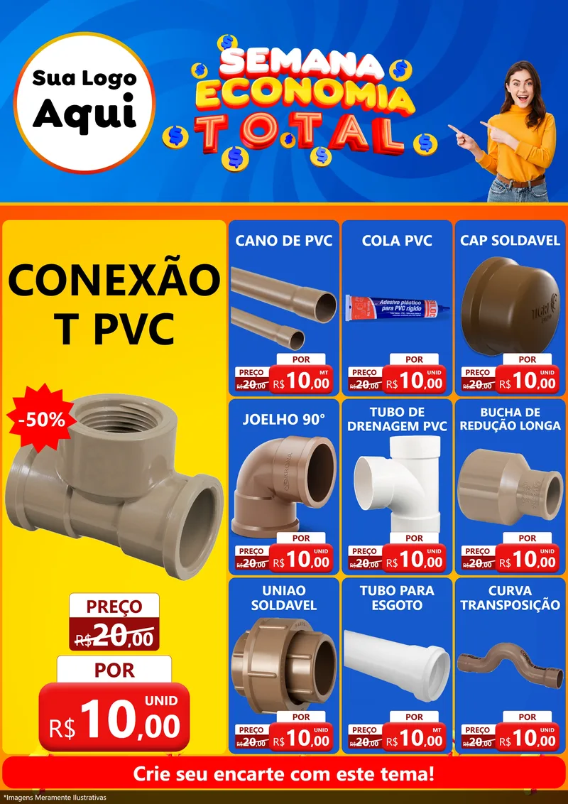 Modelo de Encarte para Encarte A4 Vertical com o tema Semana Economia Total para Tubos e conexões