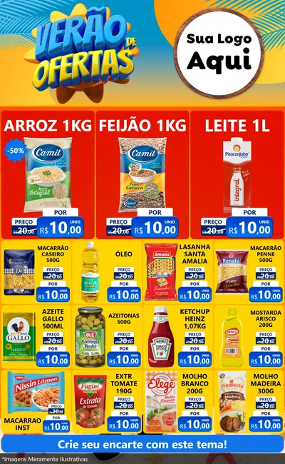 Modelo de Encarte para Encarte Grande com o tema Verão de Ofertas para Supermercado