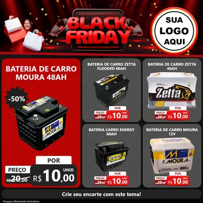 Modelo de Rede Social para Feed Facebook com o tema Black Friday para Baterias Elétricas