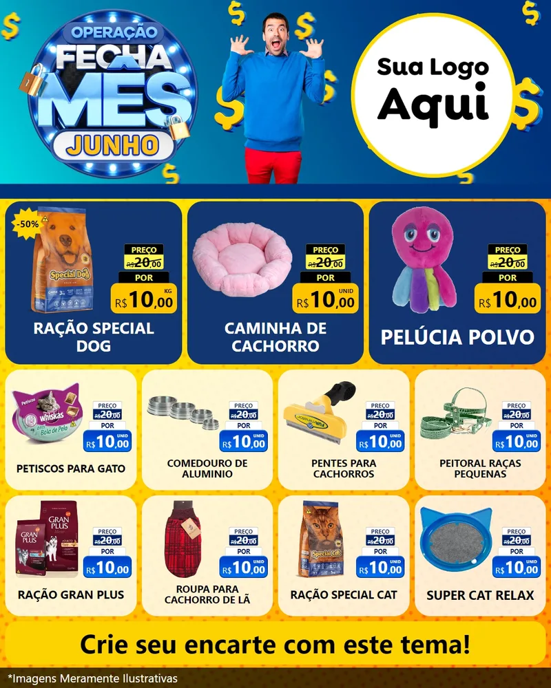 Modelo de Rede Social para Feed Instagram com o tema Operação Fecha Mês, Junho para Pet Shop
