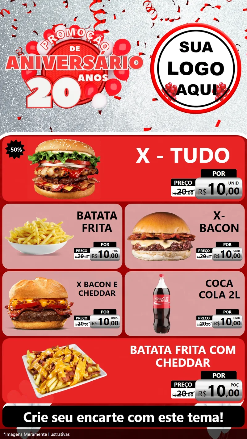 Modelo de TV para TV Vertical com o tema Promoção de Aniversário - 20 Anos para Hamburgueria