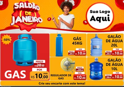 Modelo de Encarte para Encarte A4 Horizontal com o tema Saldão de Janeiro para Água e gás
