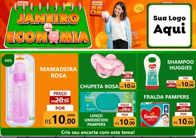 Modelo de Encarte para Encarte A4 Horizontal com o tema Janeiro da Economia para Bebês