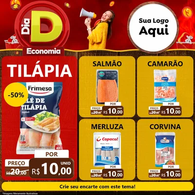 Modelo de Rede Social para Feed Facebook com o tema Dia D Economia para Peixaria