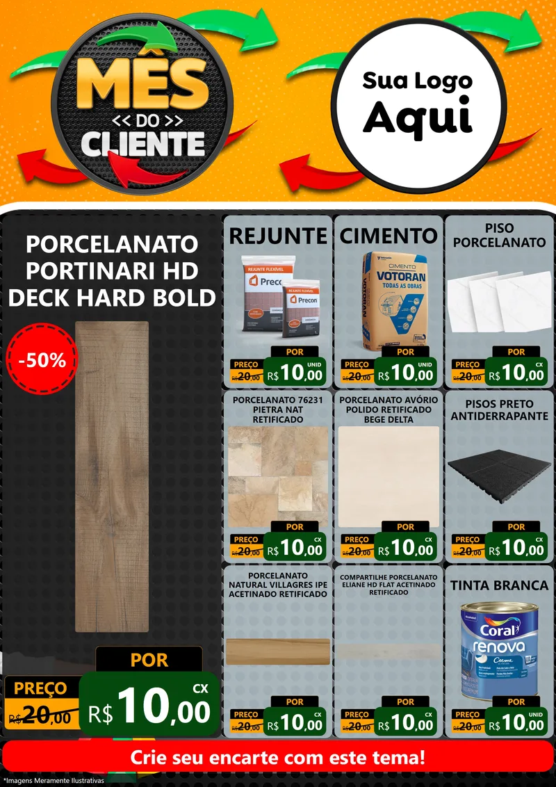 Modelo de Encarte para Encarte A4 Vertical com o tema Mês do Cliente para Pisos e revestimentos