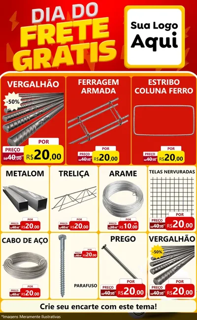 Modelo de Encarte para Encarte Grande com o tema Dia do Frete Grátis para Ferragens