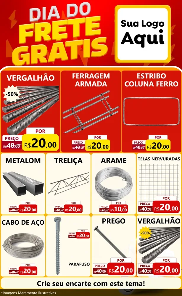Modelo de Encarte para Encarte Grande com o tema Dia do Frete Grátis para Ferragens