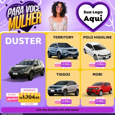 Modelo de Rede Social para Feed Facebook com o tema Para Você, Mulher para Concessionaria de Carros