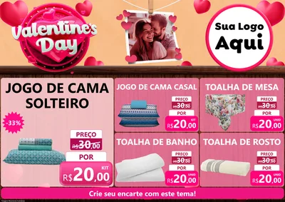 Modelo de Encarte para Encarte A4 Horizontal com o tema Valentine's Day para Cama, Mesa e Banho