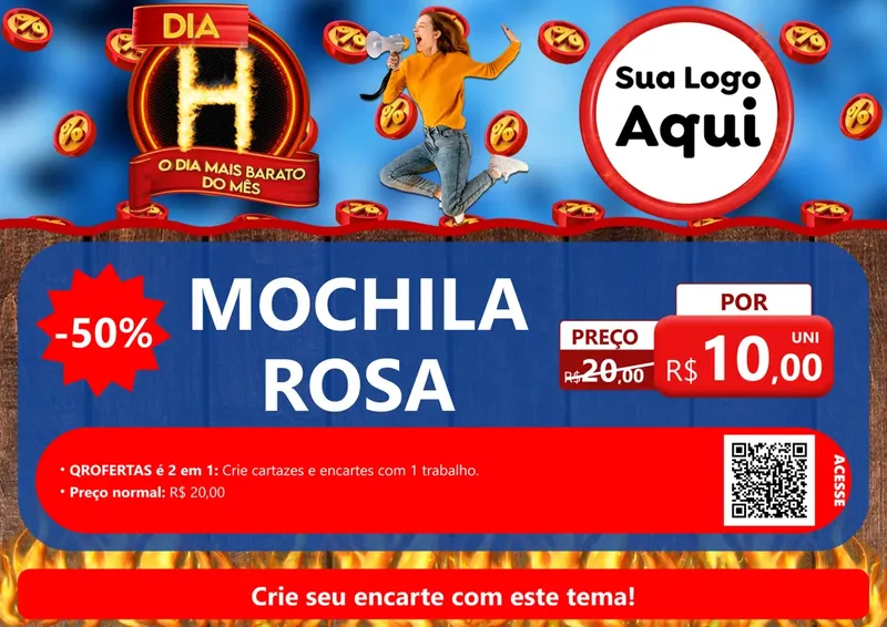 Modelo de Cartaz para Cartaz A4 Horizontal com o tema Dia H - O Dia Mais Barato Do Mês para Papelaria