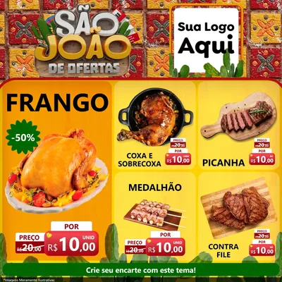 Modelo de Rede Social para Feed Facebook com o tema São João de Muitas Ofertas - Junina para Assados