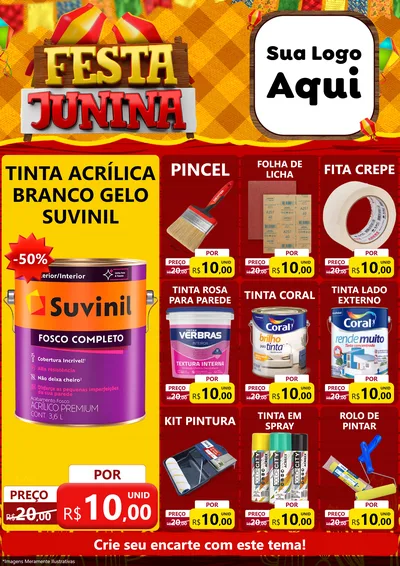 Modelo de Encarte para Encarte A4 Vertical com o tema Festa Junina para Tintas e Ferramentas