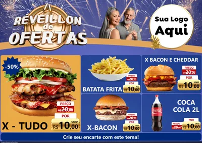 Modelo de Encarte para Encarte A4 Horizontal com o tema Réveillon de Ofertas para Hamburgueria