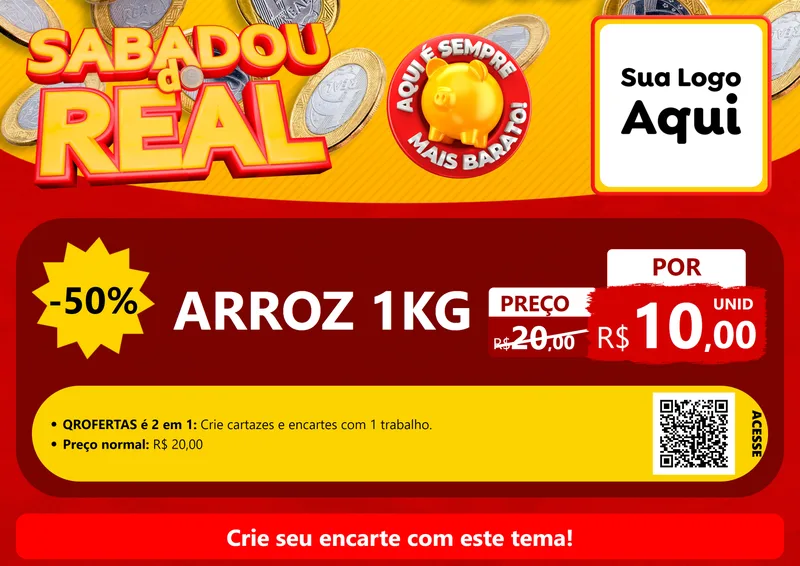 Modelo de Cartaz para Cartaz A4 Horizontal com o tema Sabadou do Real para Supermercado