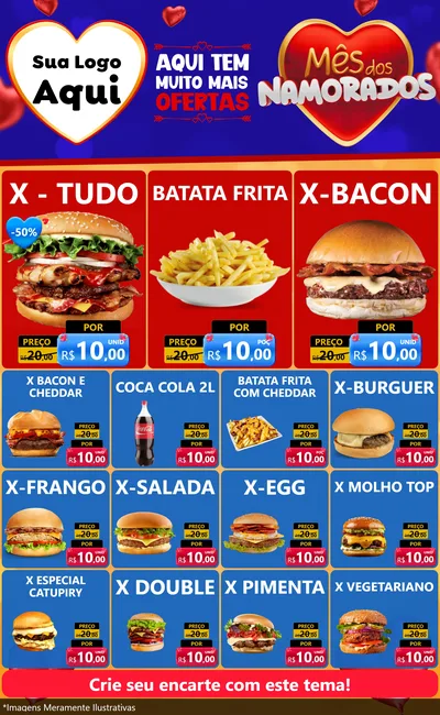 Modelo de Encarte para Encarte Grande com o tema Mês dos Namorados para Hamburgueria