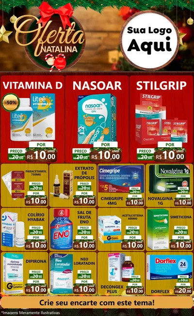 Modelo de Encarte para Encarte Grande com o tema Ofertas Natalina para Farmácia