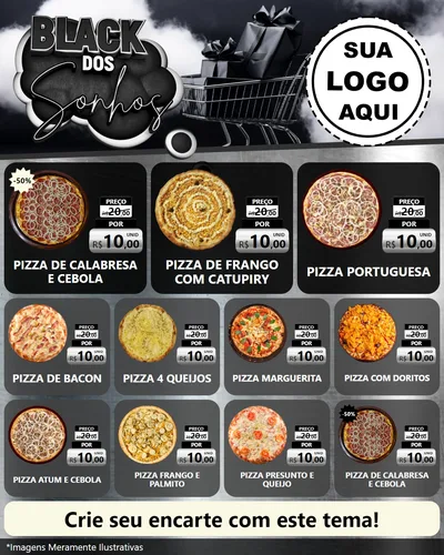 Modelo de Rede Social para Feed Instagram com o tema Black dos Sonhos para Pizzaria