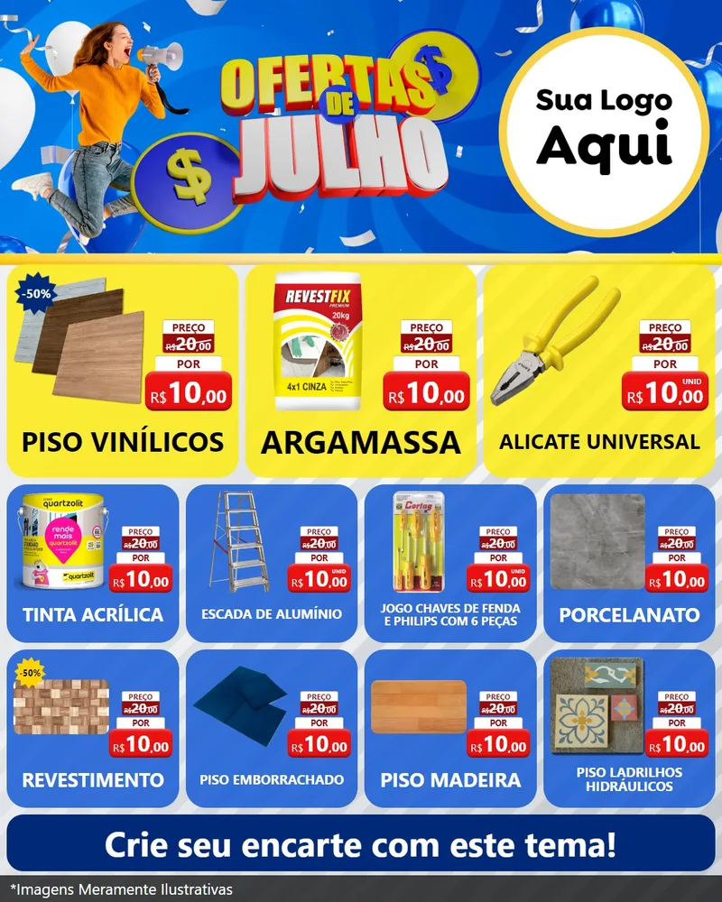 Modelo de Rede Social para Feed Instagram com o tema Ofertas de Julho para Material para Construção