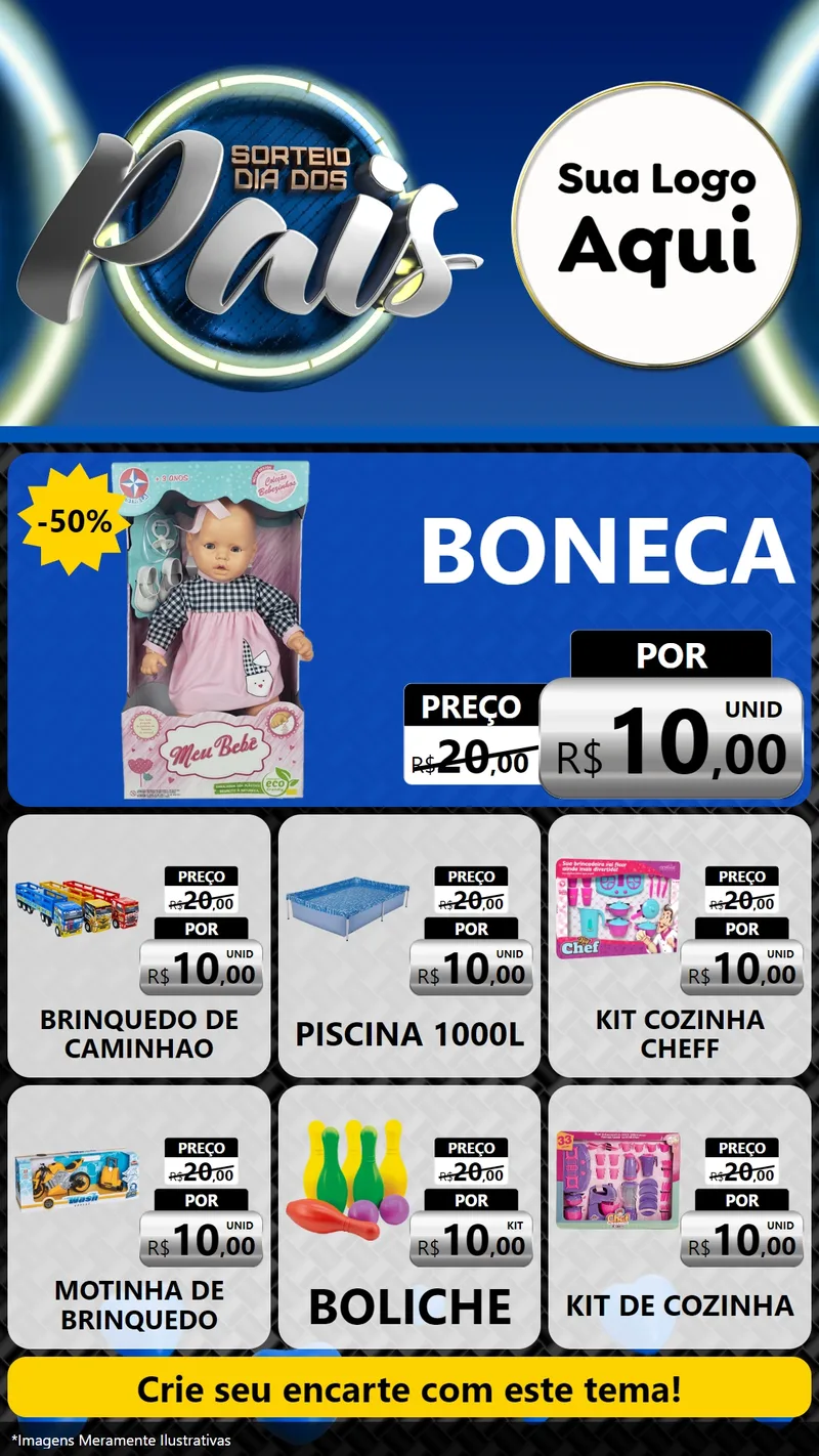 Modelo de Rede Social para Stories com o tema Sorteio Dia Dos Pais para Brinquedos